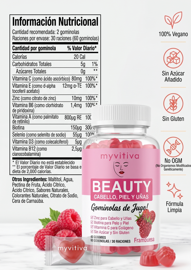 MyVitiva™ Gominolas de Belleza Cabello, Piel y Uñas